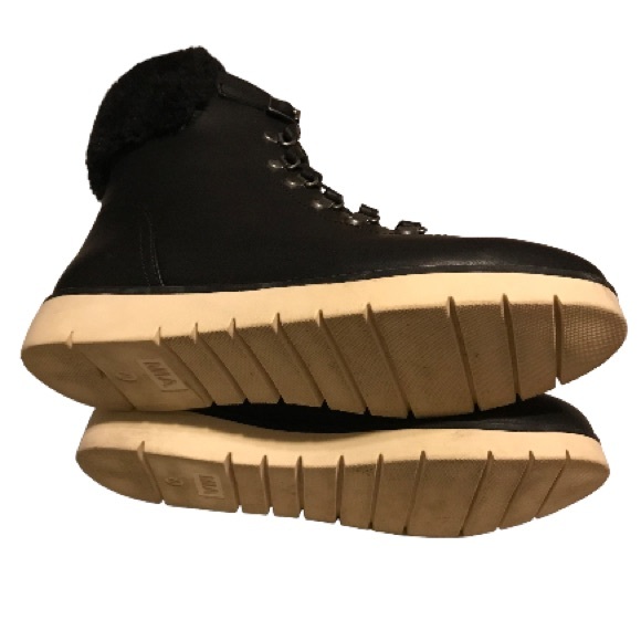 FREE PEOPLE MIA COMBAT STYLE BLACK LACE UP BOOTS WITH SIDE ZIPPER&FAUX FUR HEEL - Picture 9 of 10